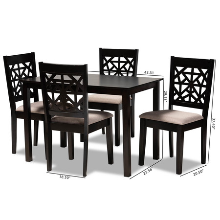 Baxton Studio Jackson Sand Upholstered and Espresso Wood 5-Piece Dining Set 166-10764-8026